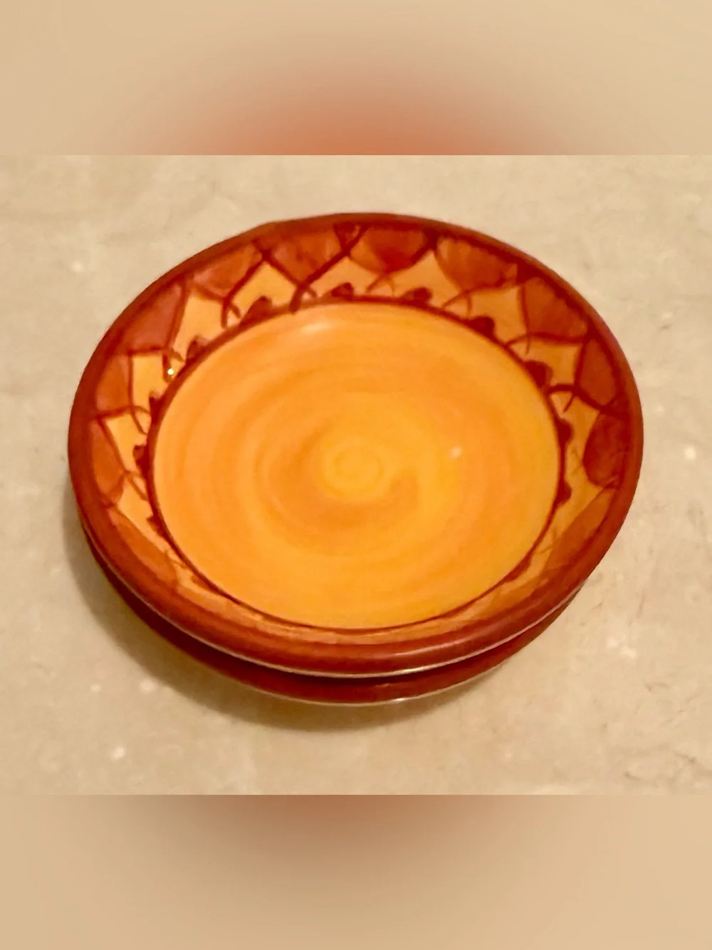 2 Karistan individual dip dish, hand-painted earthenware 4”